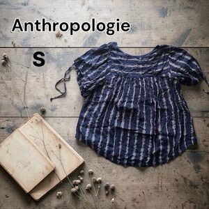 Anthropologie Navy Blue Striped Puff-Sleeve Pajama Top